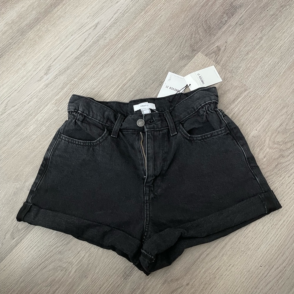 Forever 21 Black High-Rise Denim Shorts
